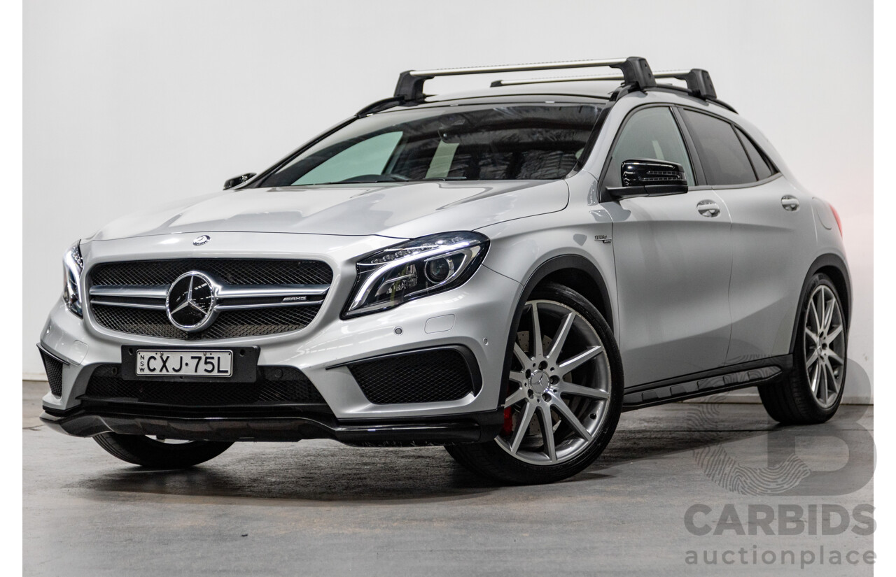 2/2015 Mercedes Benz GLA45 AMG 4matic (AWD) X156 MY15 4d Wagon Polar Silver Metallic Turbo 2.0L