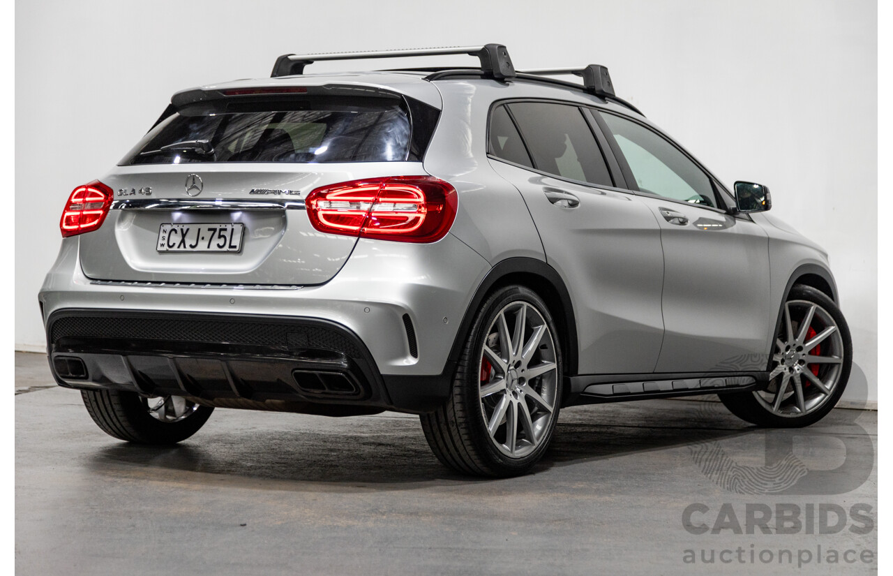 2/2015 Mercedes Benz GLA45 AMG 4matic (AWD) X156 MY15 4d Wagon Polar Silver Metallic Turbo 2.0L