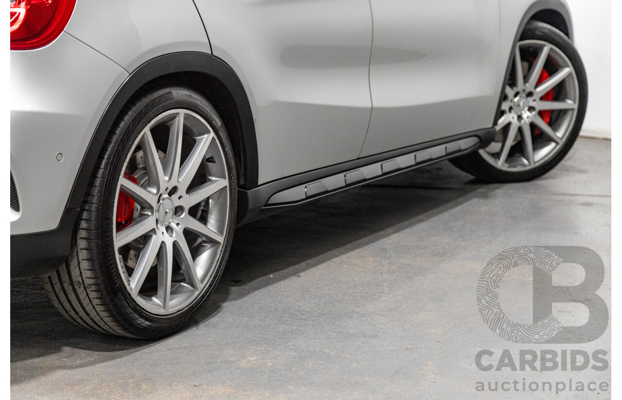 2/2015 Mercedes Benz GLA45 AMG 4matic (AWD) X156 MY15 4d Wagon Polar Silver Metallic Turbo 2.0L