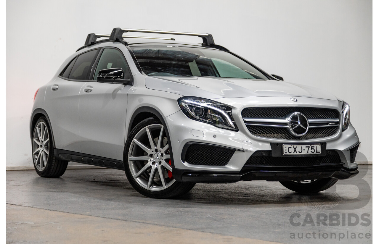 2/2015 Mercedes Benz GLA45 AMG 4matic (AWD) X156 MY15 4d Wagon Polar Silver Metallic Turbo 2.0L