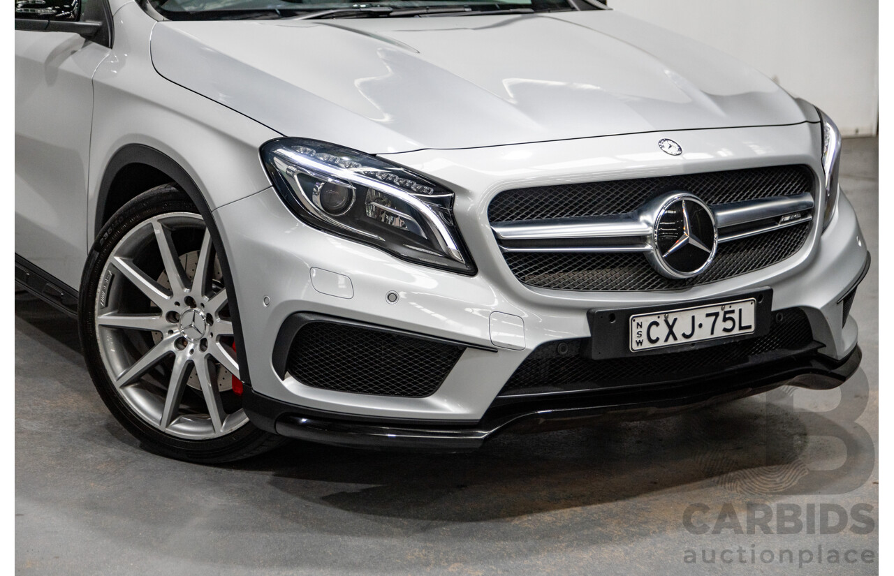 2/2015 Mercedes Benz GLA45 AMG 4matic (AWD) X156 MY15 4d Wagon Polar Silver Metallic Turbo 2.0L