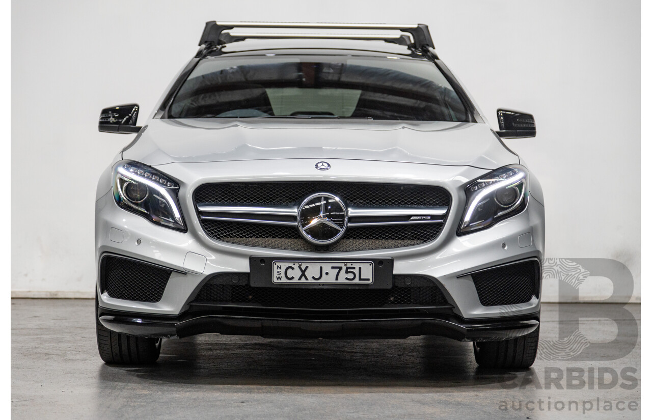 2/2015 Mercedes Benz GLA45 AMG 4matic (AWD) X156 MY15 4d Wagon Polar Silver Metallic Turbo 2.0L