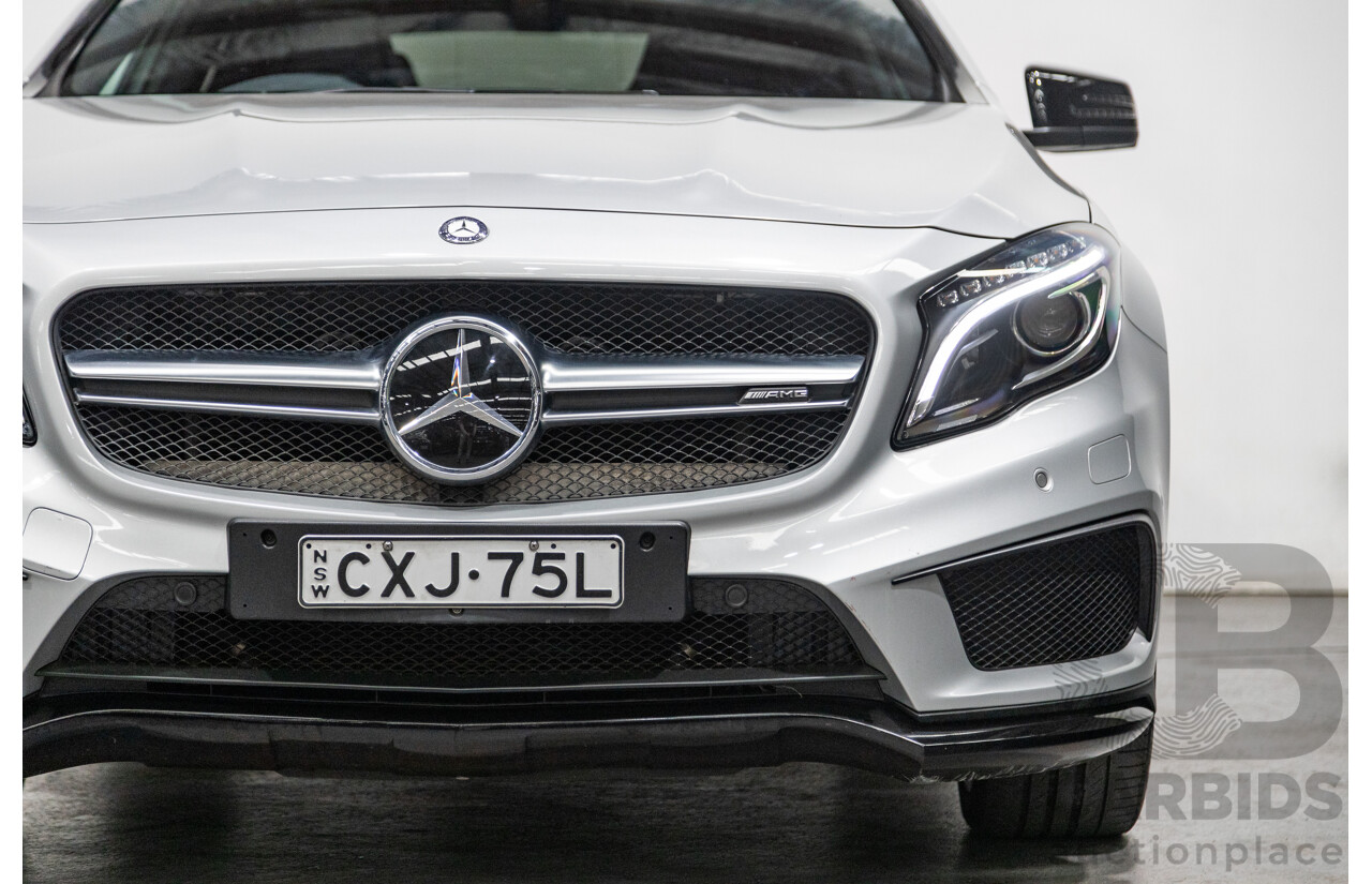 2/2015 Mercedes Benz GLA45 AMG 4matic (AWD) X156 MY15 4d Wagon Polar Silver Metallic Turbo 2.0L