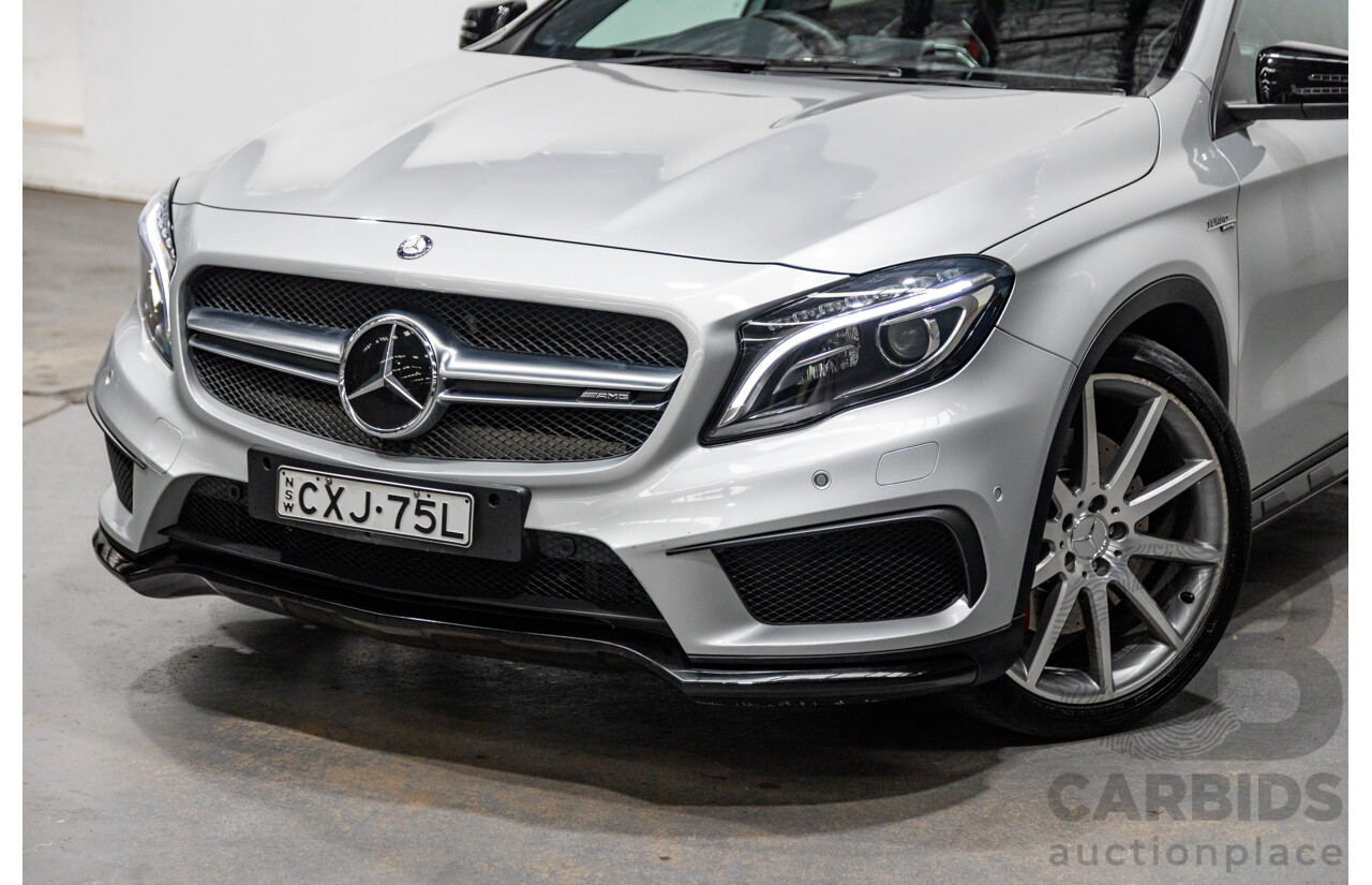 2/2015 Mercedes Benz GLA45 AMG 4matic (AWD) X156 MY15 4d Wagon Polar Silver Metallic Turbo 2.0L