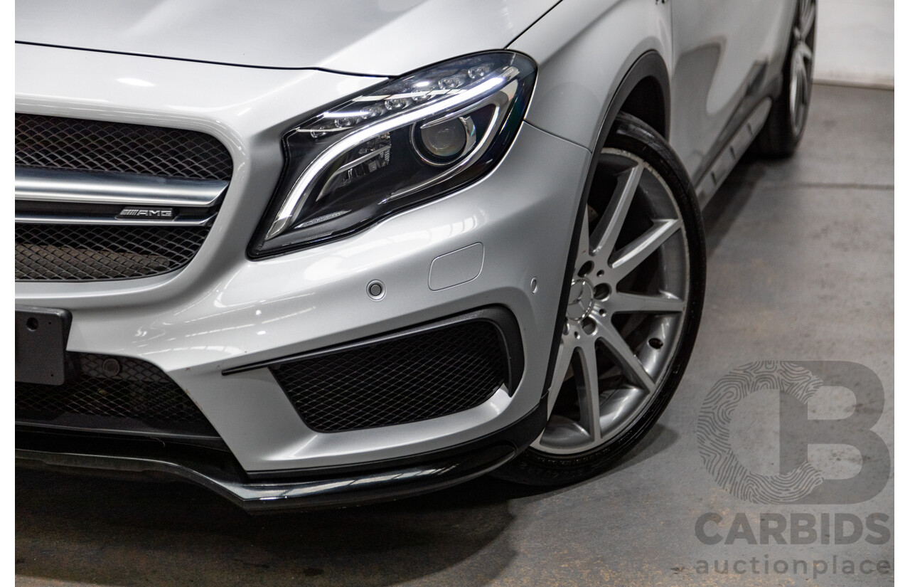 2/2015 Mercedes Benz GLA45 AMG 4matic (AWD) X156 MY15 4d Wagon Polar Silver Metallic Turbo 2.0L