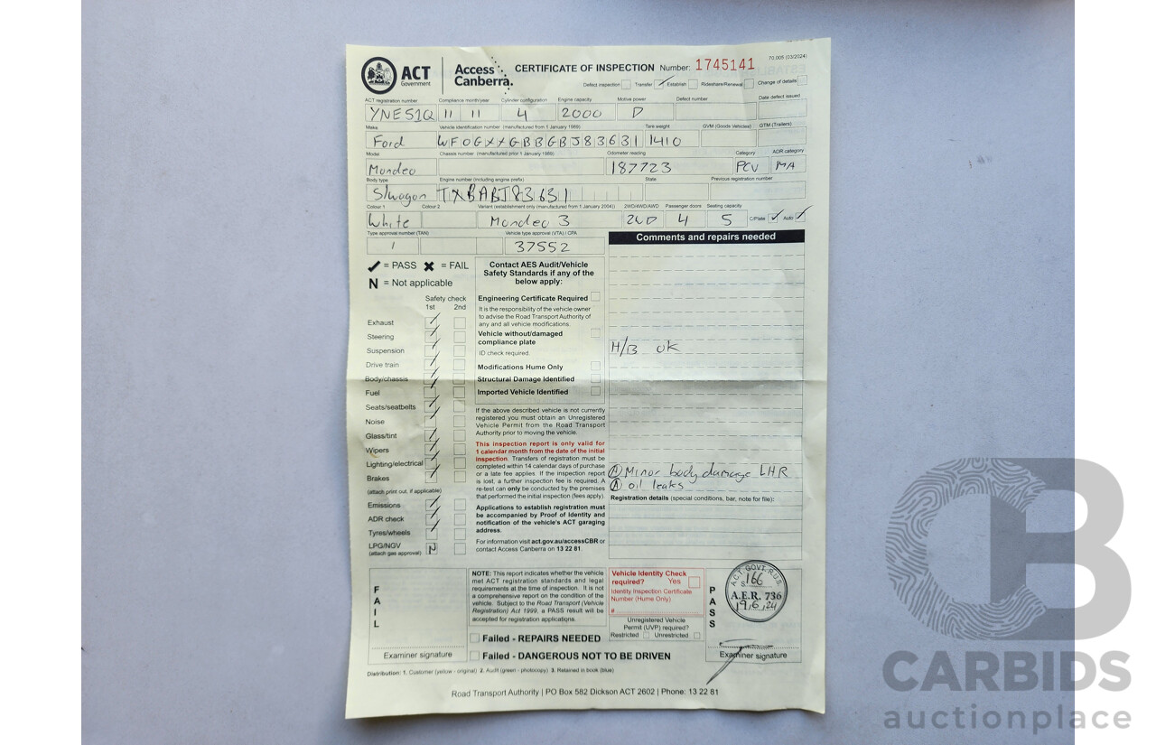 11/2011 Ford Mondeo LX TDCi MC 4d Wagon White 2.0L