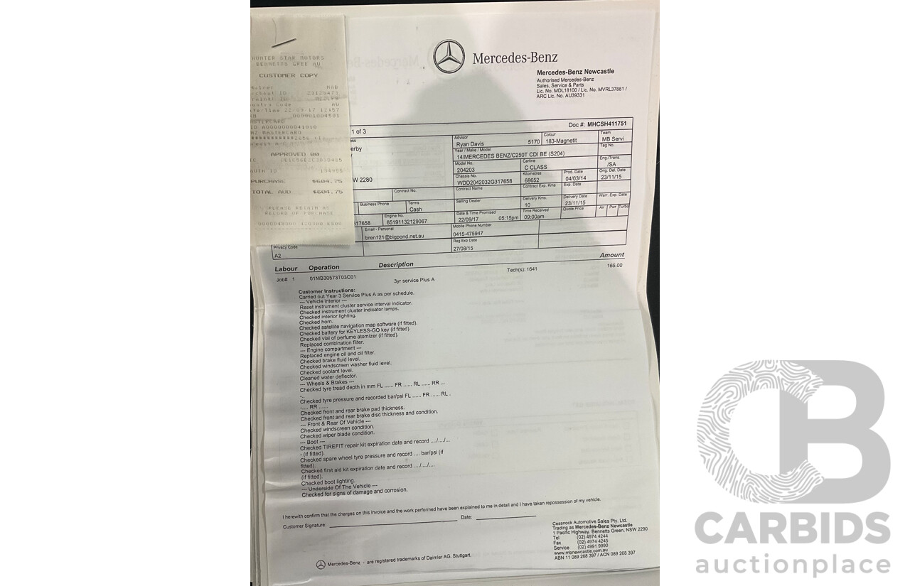 8/2014 Mercedes Benz C250 CDI Elegance W204 MY14 4d Wagon Magnetite Black Metallic Turbo Diesel 2.1L