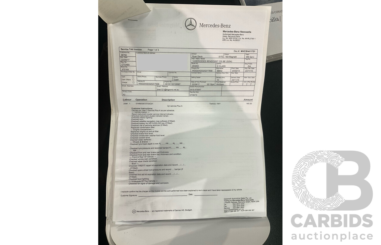 8/2014 Mercedes Benz C250 CDI Elegance W204 MY14 4d Wagon Magnetite Black Metallic Turbo Diesel 2.1L