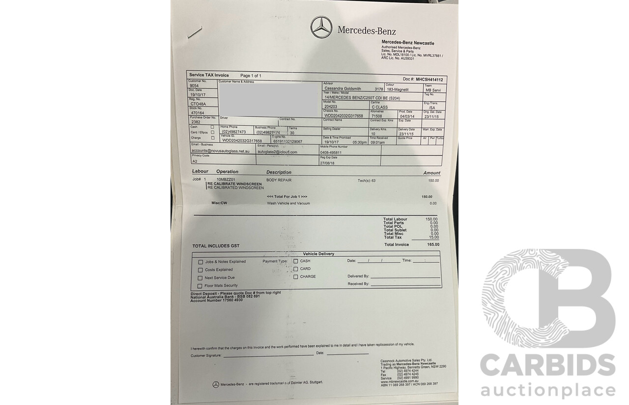 8/2014 Mercedes Benz C250 CDI Elegance W204 MY14 4d Wagon Magnetite Black Metallic Turbo Diesel 2.1L