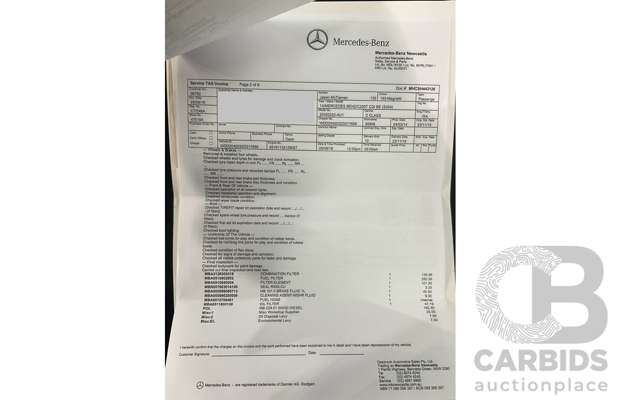 8/2014 Mercedes Benz C250 CDI Elegance W204 MY14 4d Wagon Magnetite Black Metallic Turbo Diesel 2.1L