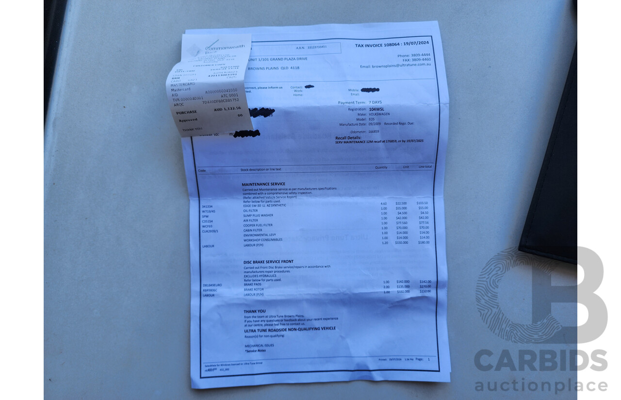 9/2009 Volkswagen EOS 147 TSI 1F MY09 UPGRADE 2d Convertible Blue 2.0L