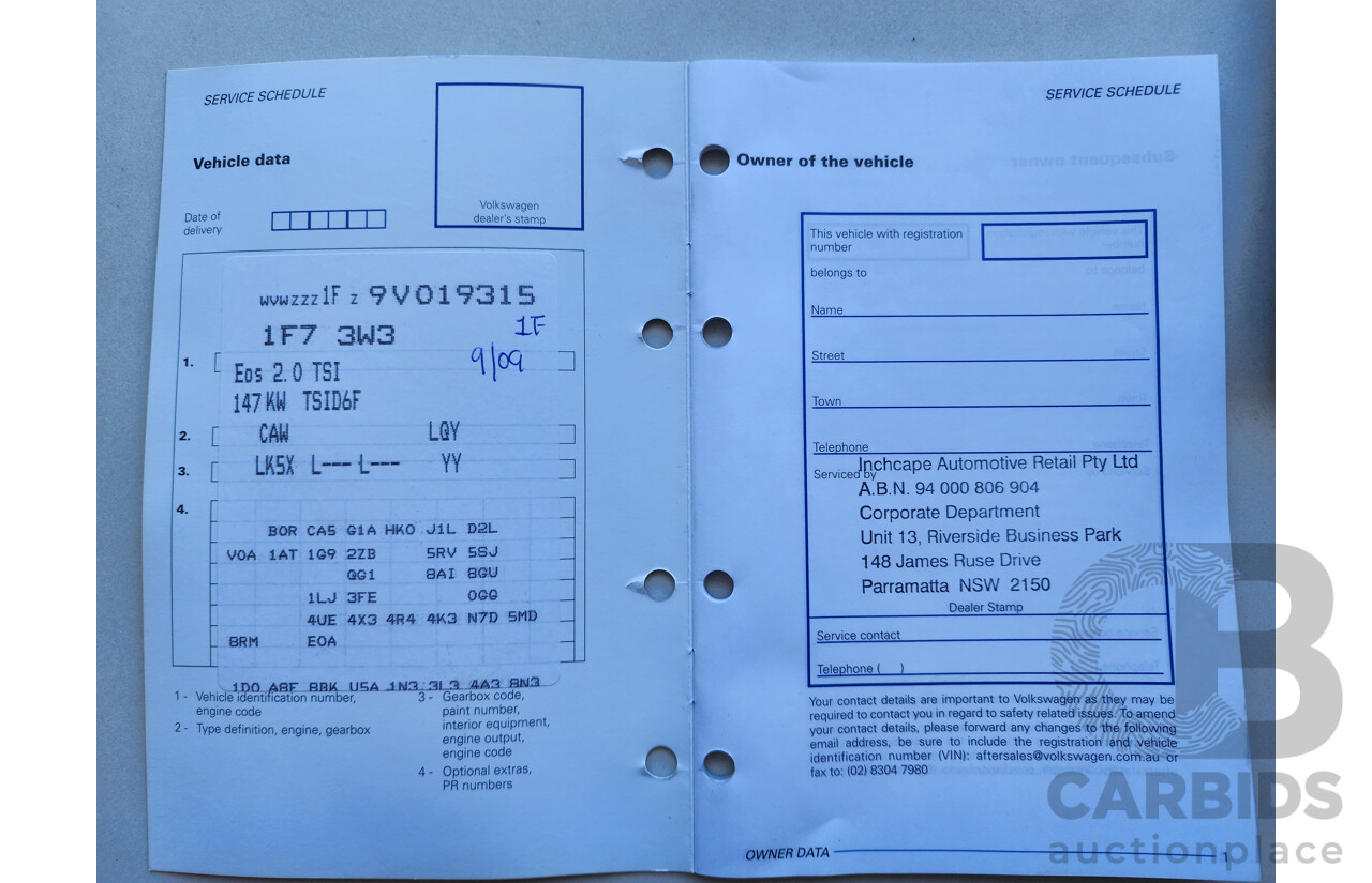 9/2009 Volkswagen EOS 147 TSI 1F MY09 UPGRADE 2d Convertible Blue 2.0L