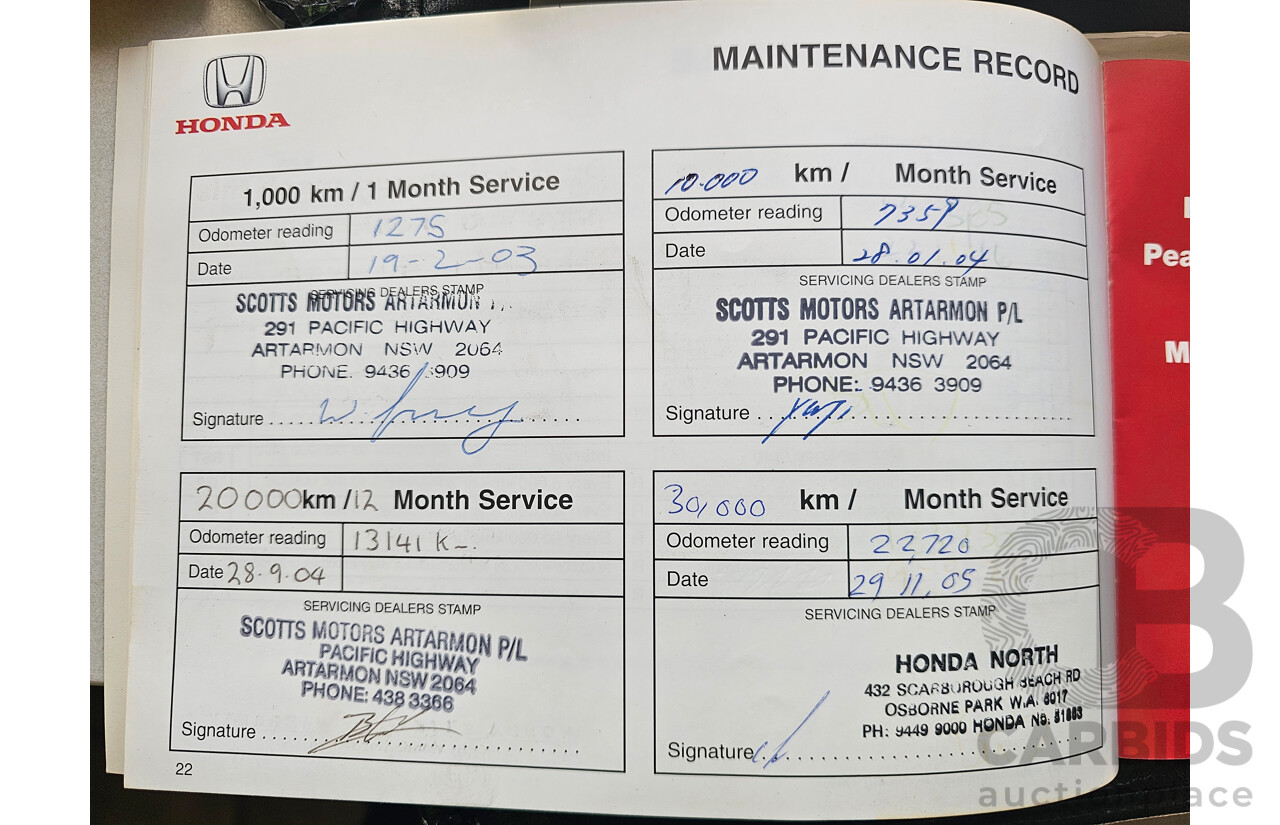 11/2002 Honda CRV (4x4) MY02 4d Wagon White 2.4L