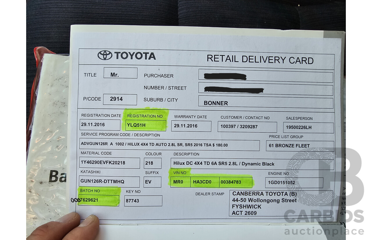 6/2016 Toyota Hilux SR5 (4x4) N80 GUN126R Dual Cab Utility Eclipse Black Turbo Diesel 2.8L