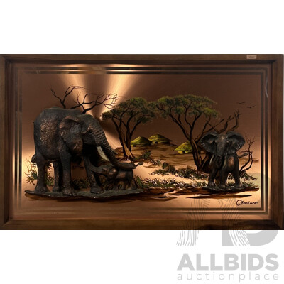 4F 希少 ジンバブエ製 Gastone 銅製 象 親子 3D レリーフ 壁掛け Gastone, 3D African Elephants, - Lot 1556752 | ALLBIDS