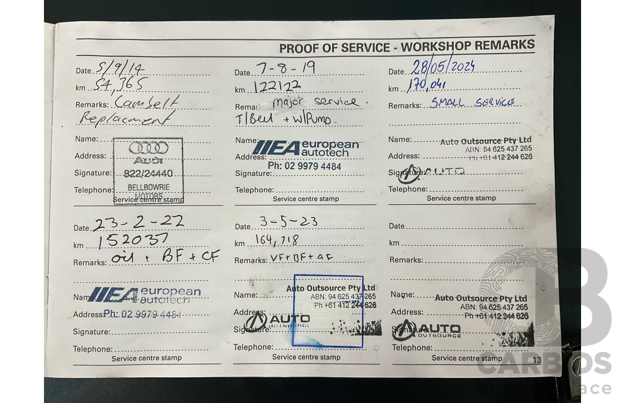 8/2009 Audi TT S 2.0 TFSI Quattro (AWD) 8J 2d Coupe Dolphin Grey Turbo 2.0L