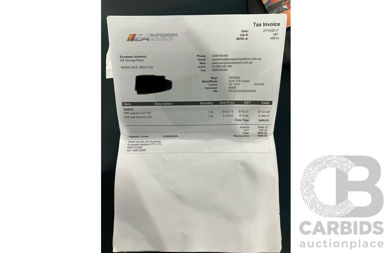 8/2009 Audi TT S 2.0 TFSI Quattro (AWD) 8J 2d Coupe Dolphin Grey Turbo 2.0L