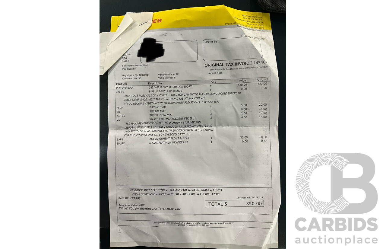 8/2009 Audi TT S 2.0 TFSI Quattro (AWD) 8J 2d Coupe Dolphin Grey Turbo 2.0L