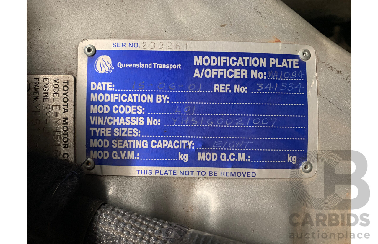 06/2001 Complied (1986) Toyota Hiace Super Custom YH51G 2d Van Silver 2.0L - 8 Seater - Import