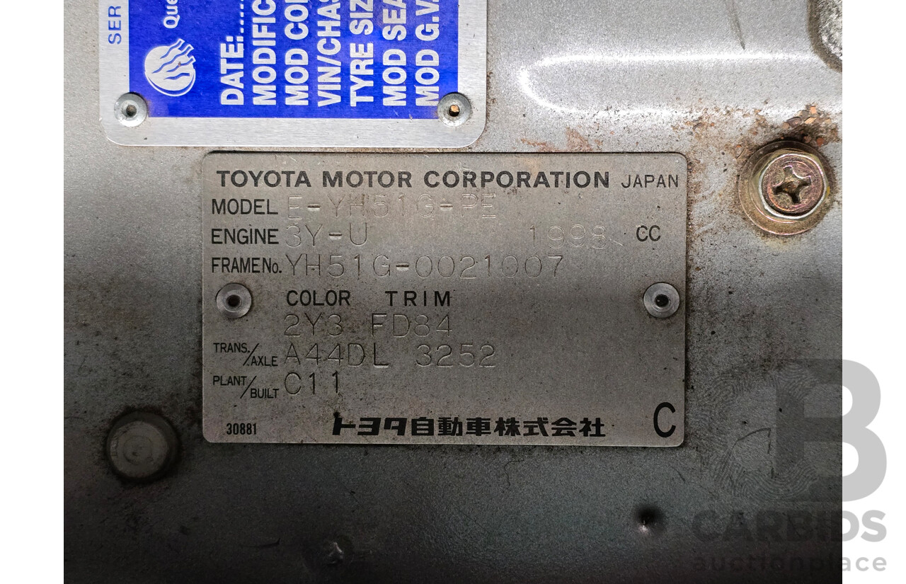 06/2001 Complied (1986) Toyota Hiace Super Custom YH51G 2d Van Silver 2.0L - 8 Seater - Import