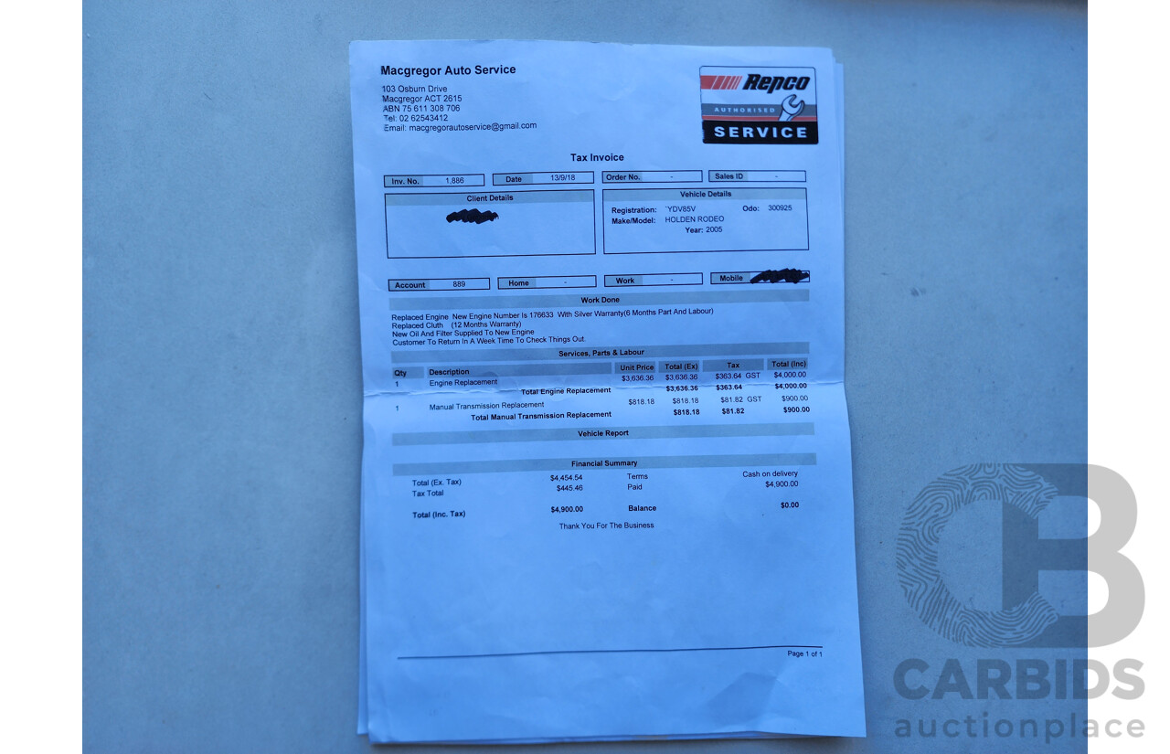 6/2005 Holden Rodeo LX RA C/Chas White 3.5L