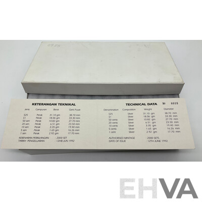 Brunei Singapore Mint 1992 Silver Proof Seven Coin Set, 25th Anniversary of Brunei Currency Board 1967-1992 - 0935 of 2000