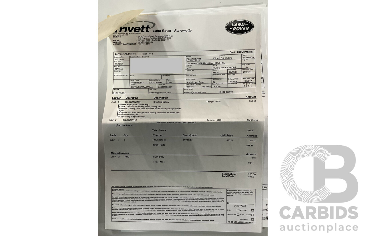 8/2014 Range Rover Range Rover Sport 3.0 SDV6 HSE LW 4d Wagon Fuji White Turbo Diesel V6 3.0L