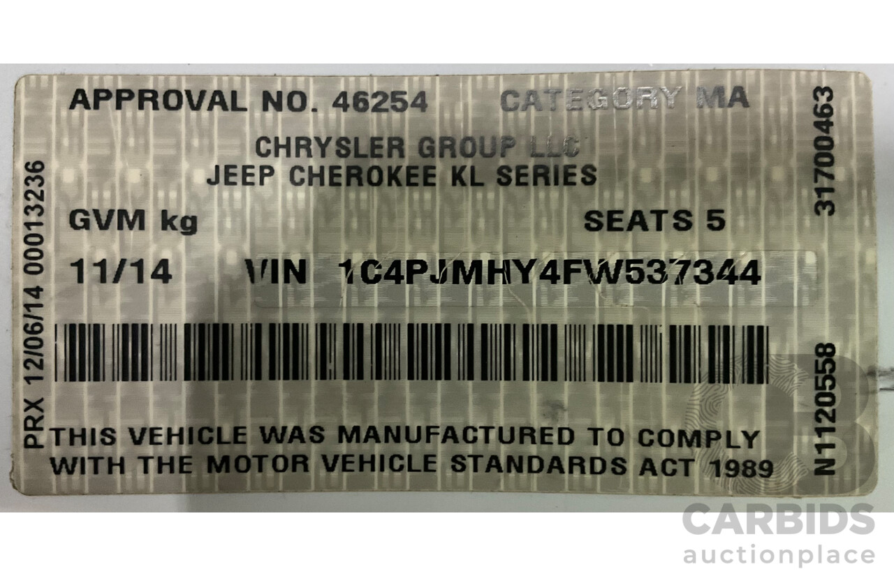 11/2014 Jeep Cherokee Limited (4x4) KL 4d Wagon Bright White Turbo Diesel 2.0L