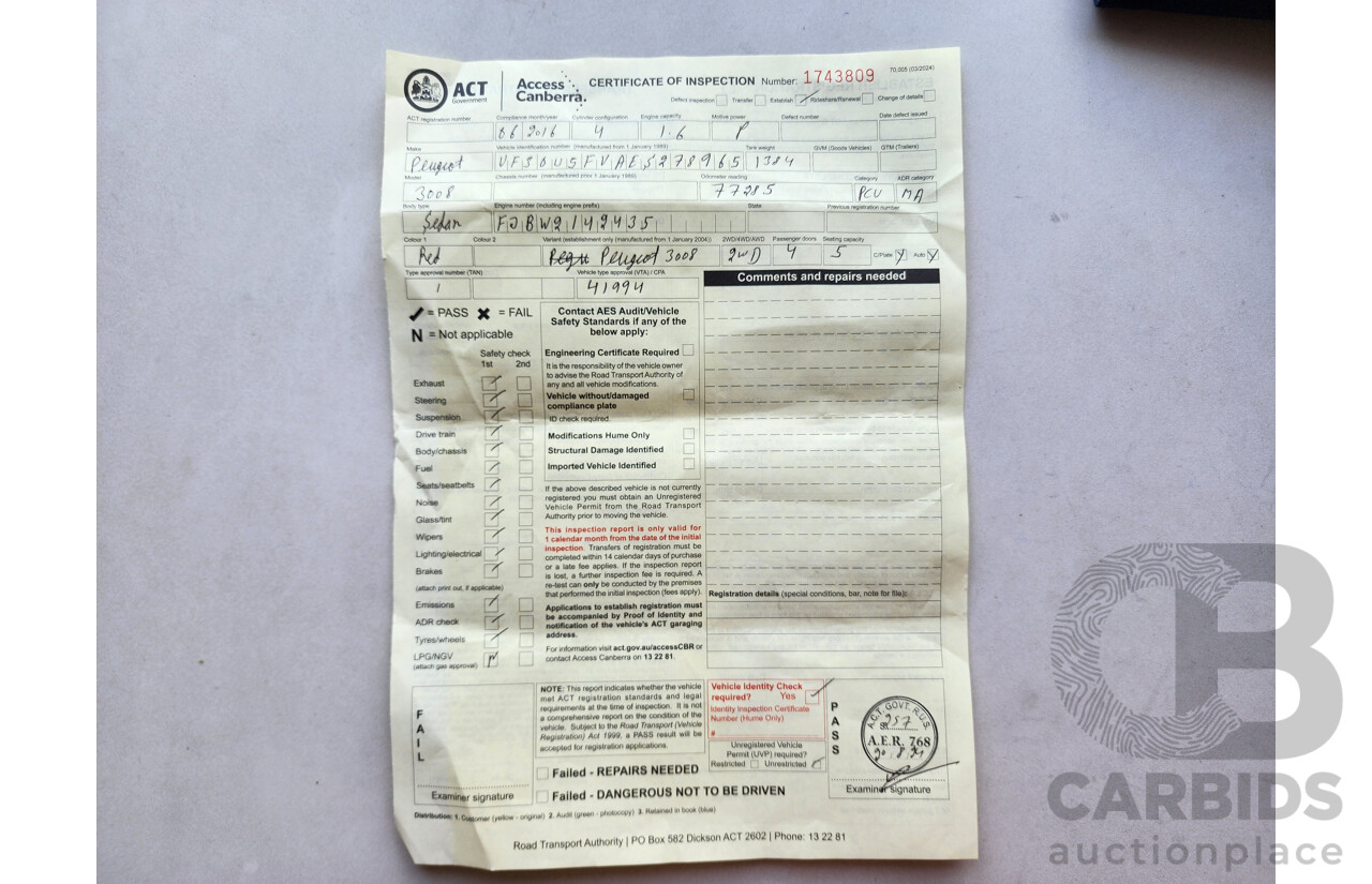 6/2016 Peugeot 3008 Active 1.6 MY15 4d Wagon Red 1.6L