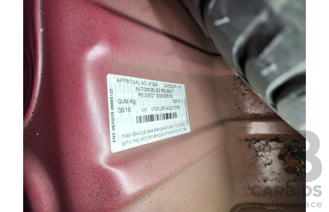 6/2016 Peugeot 3008 Active 1.6 MY15 4d Wagon Red 1.6L