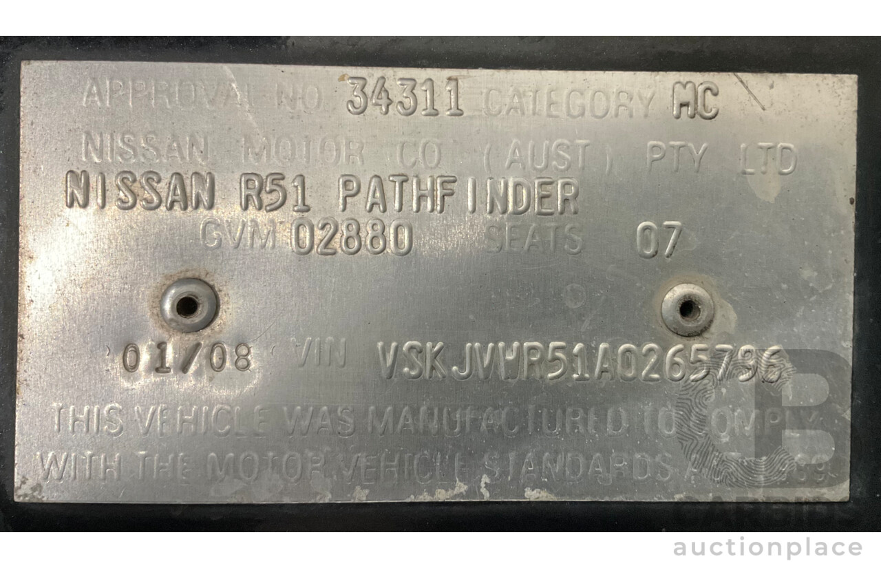 1/2008 Nissan Pathfinder ST-L (4x4) R51 MY07 4d Wagon Black Turbo Diesel 2.5L