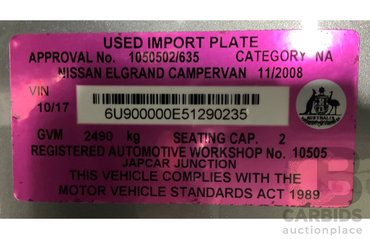 11/2008 Nissan Elgrand Highway Star E51 5 Sp Automatic Bluish Grey Metallic V6 3.5L - 10/2017 Import