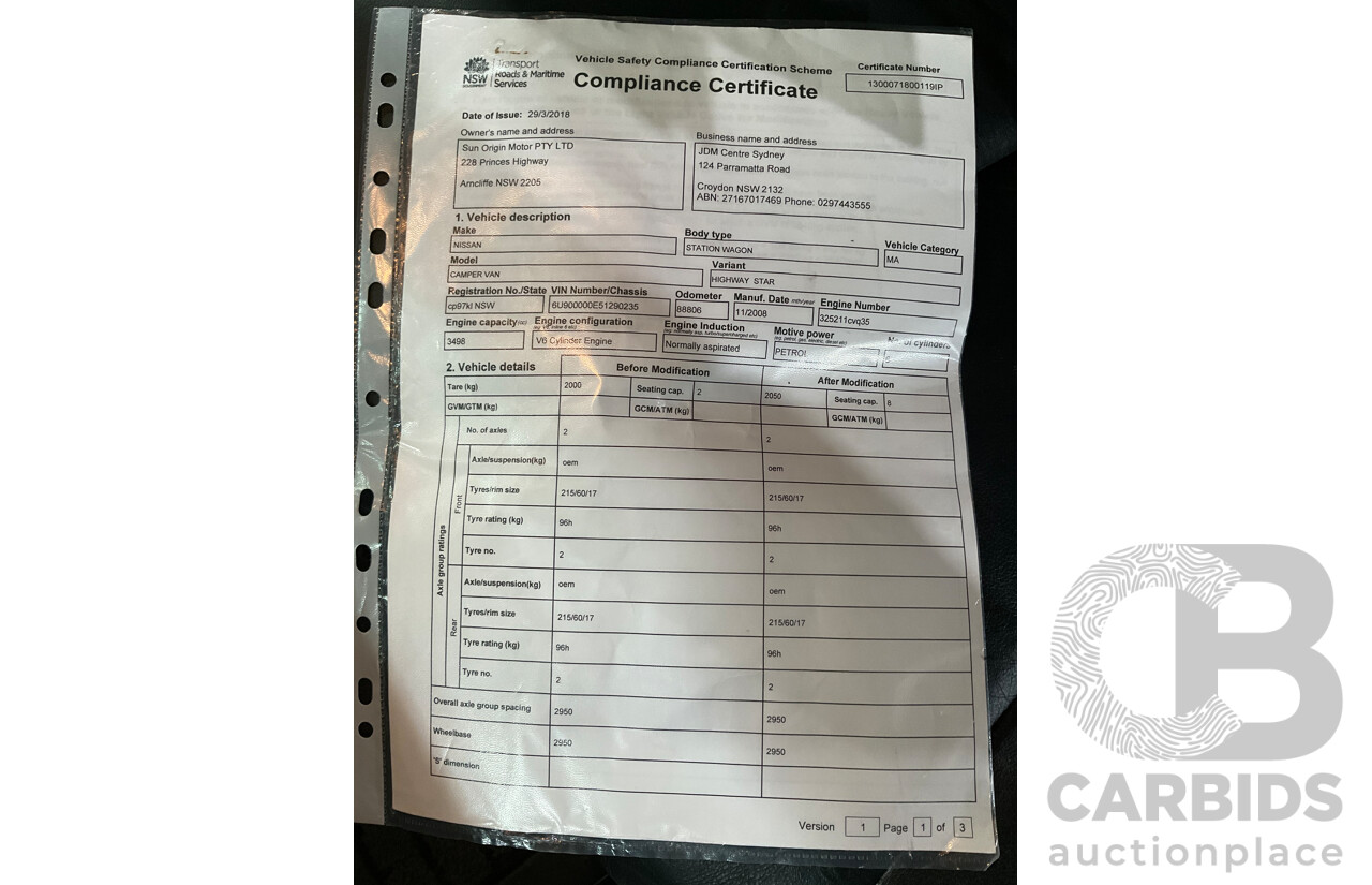 11/2008 Nissan Elgrand Highway Star E51 5 Sp Automatic Bluish Grey Metallic V6 3.5L - 10/2017 Import