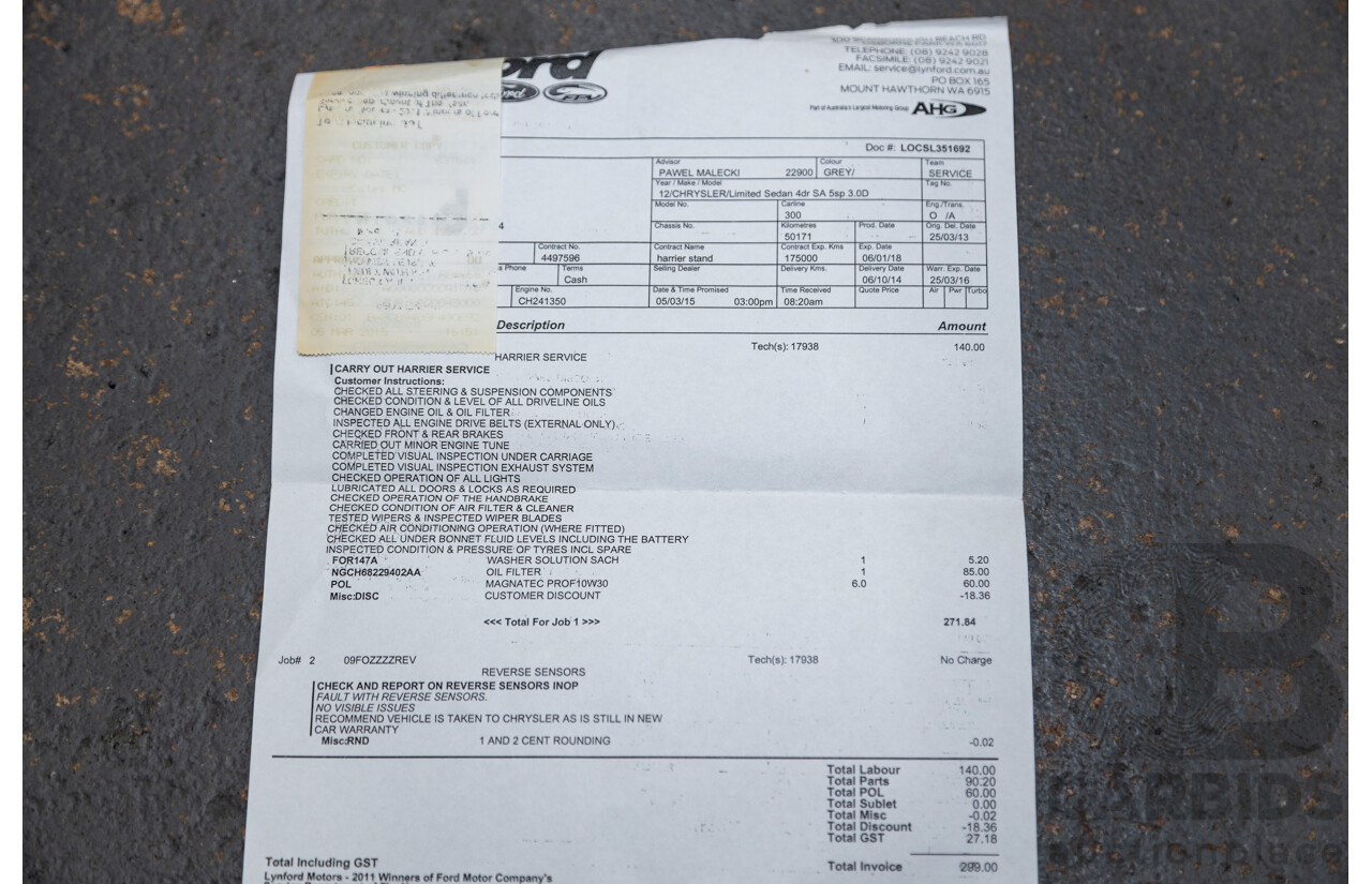 6/2012 Chrysler 300 C MY12 4d Sedan Tungsten Metallic Turbo Diesel V6 3.0L