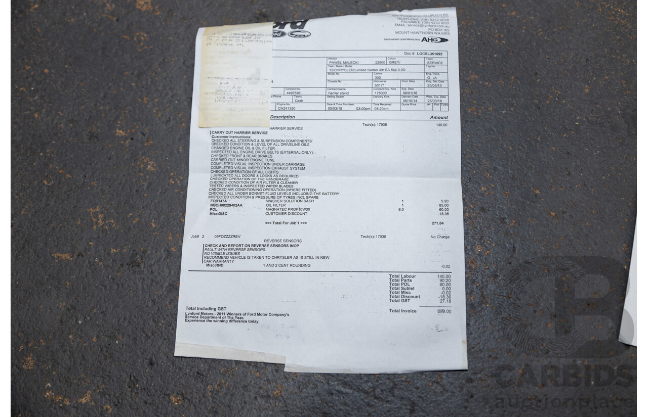 6/2012 Chrysler 300 C MY12 4d Sedan Tungsten Metallic Turbo Diesel V6 3.0L