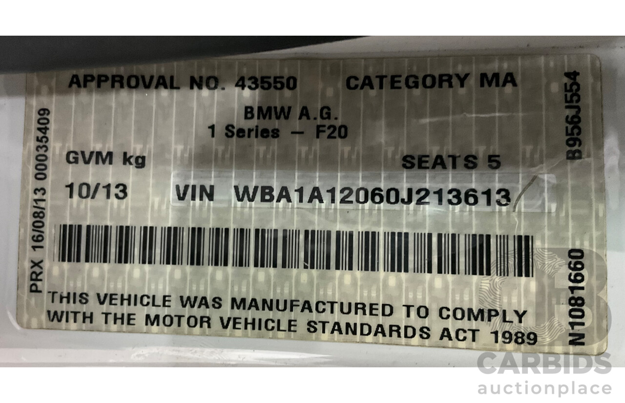 1/2013 BMW 116i F20 MY13 5d Hatchback Alpine White Turbo 1.6L