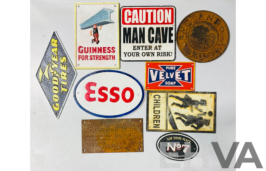 Collection of Reproduction Cast Iron Signs and Wall Decorations