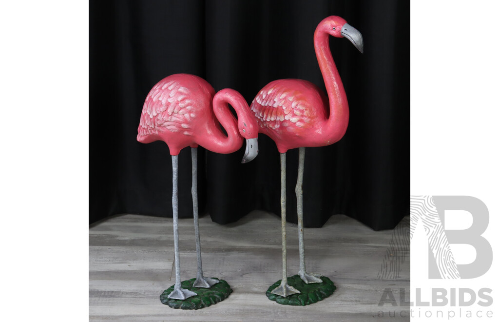 Pair of Large Cast Iron Wading Flamingos