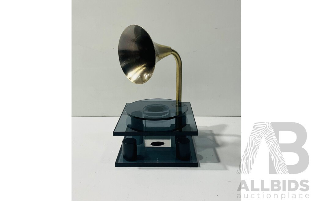 Retro Glass and Metal Gramophone Statue