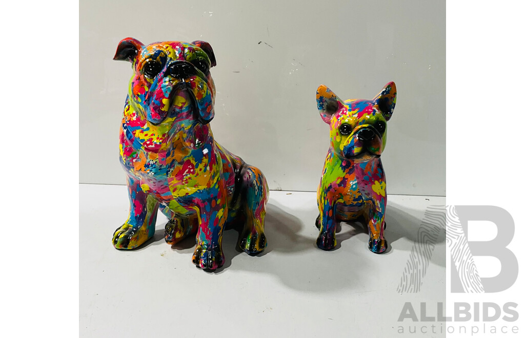 Two Composite Interesting Painted Statues of Dogs