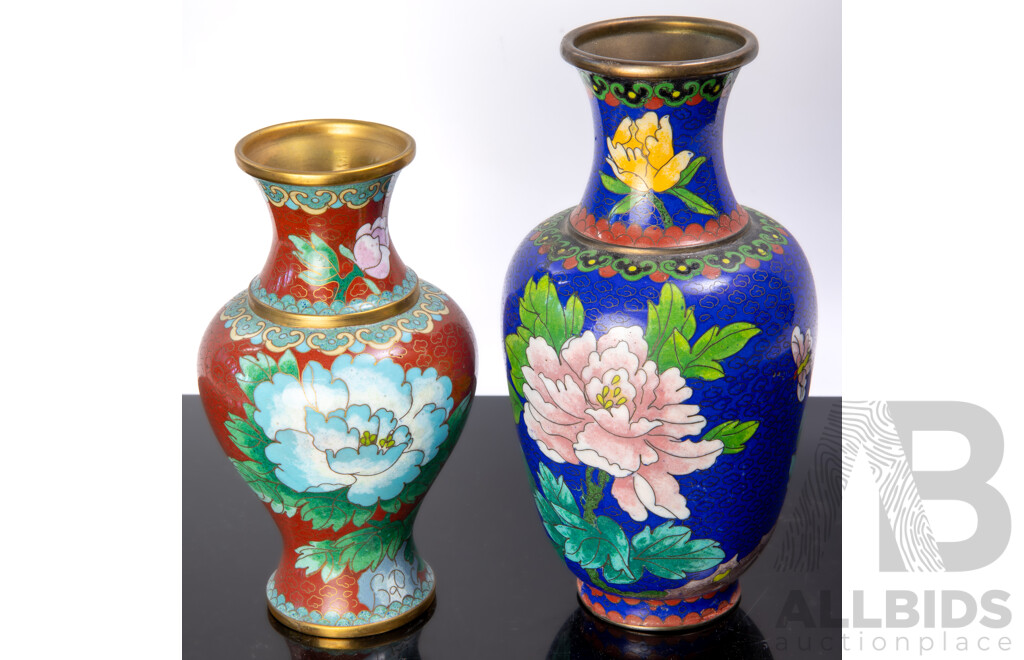 Two Asian Cloisonne Vases with Floral Themes