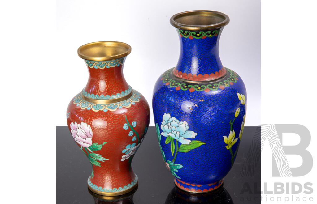 Two Asian Cloisonne Vases with Floral Themes