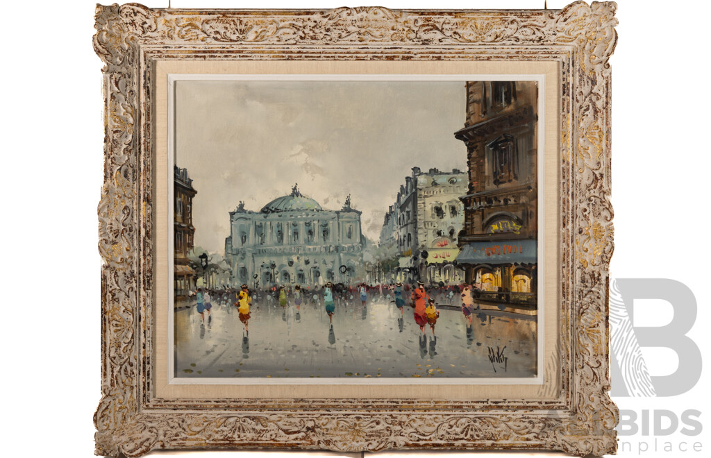 Antonio DeVity, (20th Century, Australian, 1901-1993), Bustling European Street, Oil on Canvas Cloth, 74 x 84 cm (frame)