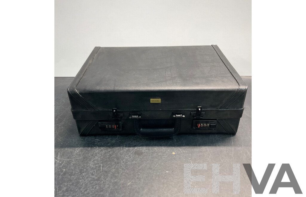 SHEERLINE Vintage Combination Lock Leather Black Briefcase