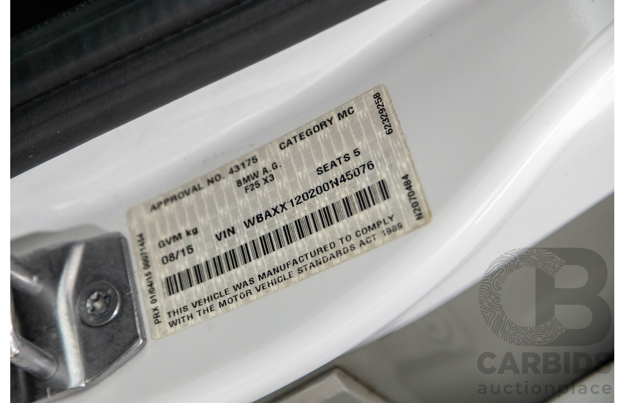 8/2015 BMW X4 Xdrive 20d (AWD) F26 MY15 5d Coupe White Turbo Diesel 2.0L