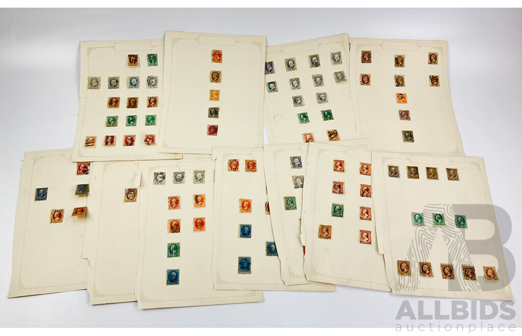 Collection of USA 1870's-80's Stamps Including Franklin, Washington, Webster, Hamilton, Garfield, Star Cancel, Denominations One to Thirty Cents