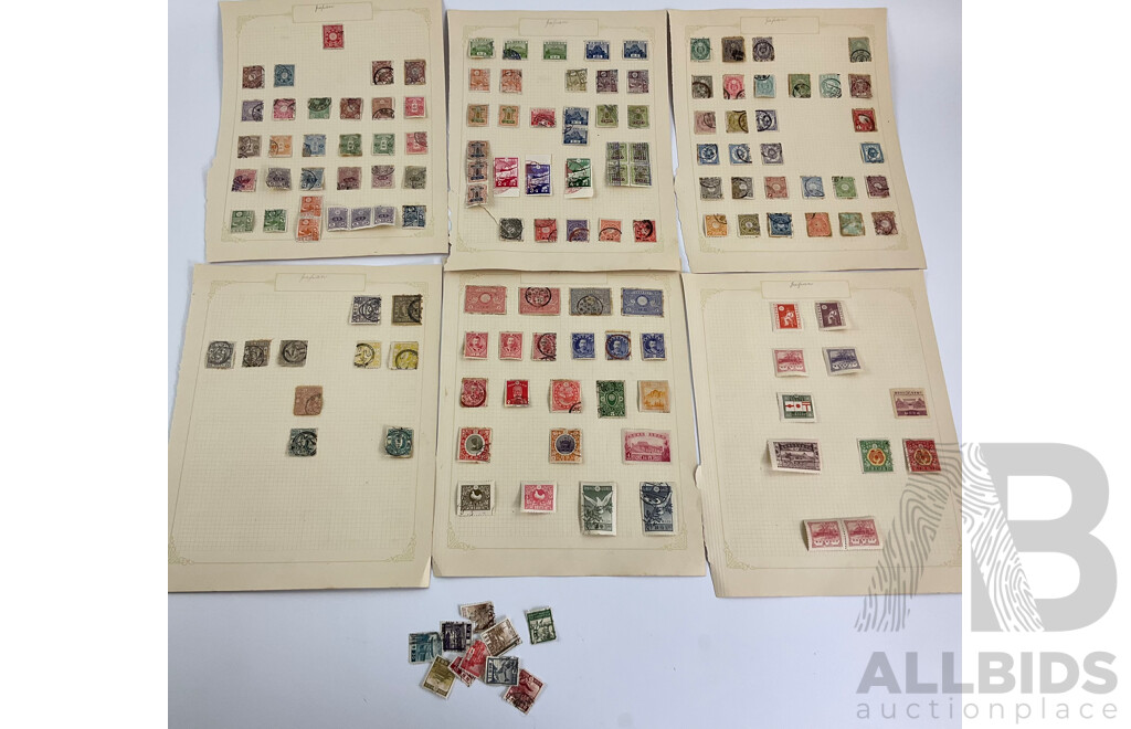 Collection of Japanese Stamps, Examples Spanning 1870's to 1930's, Mint Hinged, Sets, One to Fifty Yen