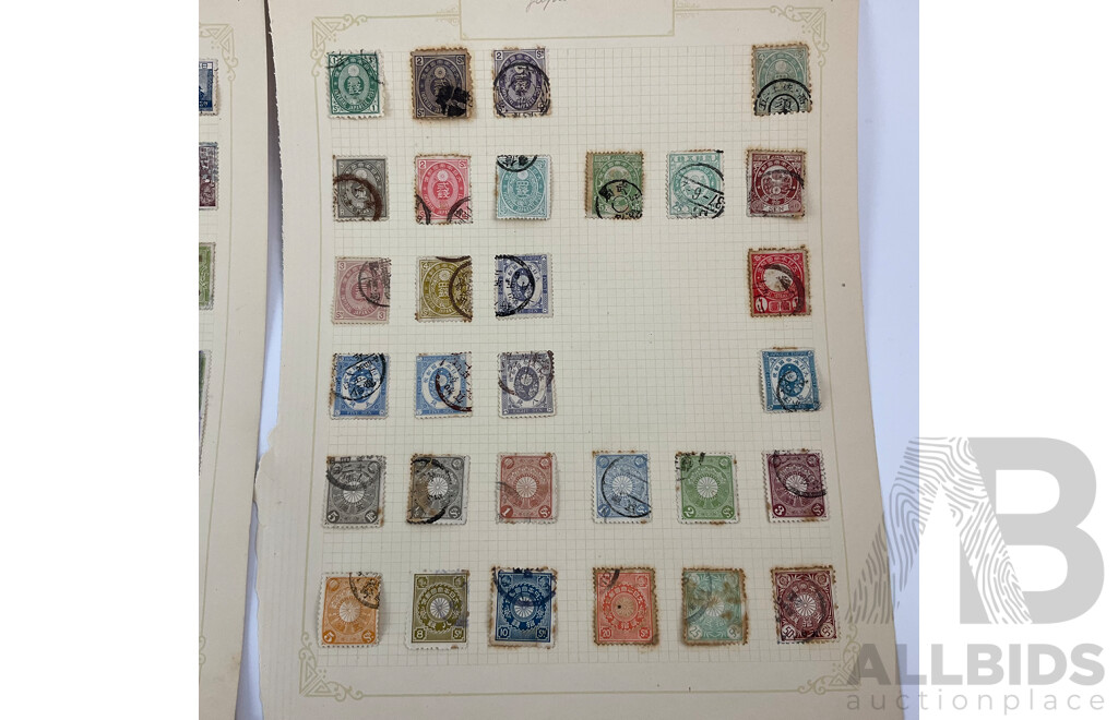 Collection of Japanese Stamps, Examples Spanning 1870's to 1930's, Mint Hinged, Sets, One to Fifty Yen