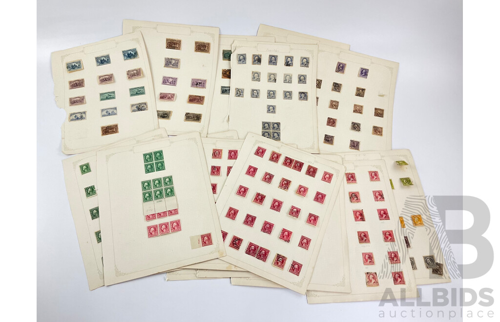 USA Antique Stamps Including Washington One, Two Cent, Mint Hinged Blocks and Strips, Franklin, Examples Spanning One Cents to One Dollar, Columbus Set, Jackson, Lincoln, Garfield, Webster