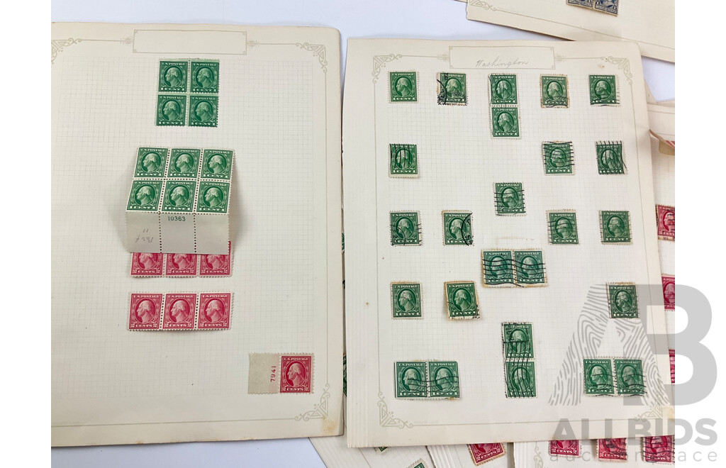 USA Antique Stamps Including Washington One, Two Cent, Mint Hinged Blocks and Strips, Franklin, Examples Spanning One Cents to One Dollar, Columbus Set, Jackson, Lincoln, Garfield, Webster